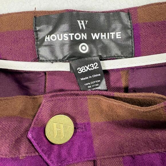 Vintage Style Pants Mens 38x32 Purple Brown Plaid Houston White Retro Look Y2K!! - Picture 4 of 8